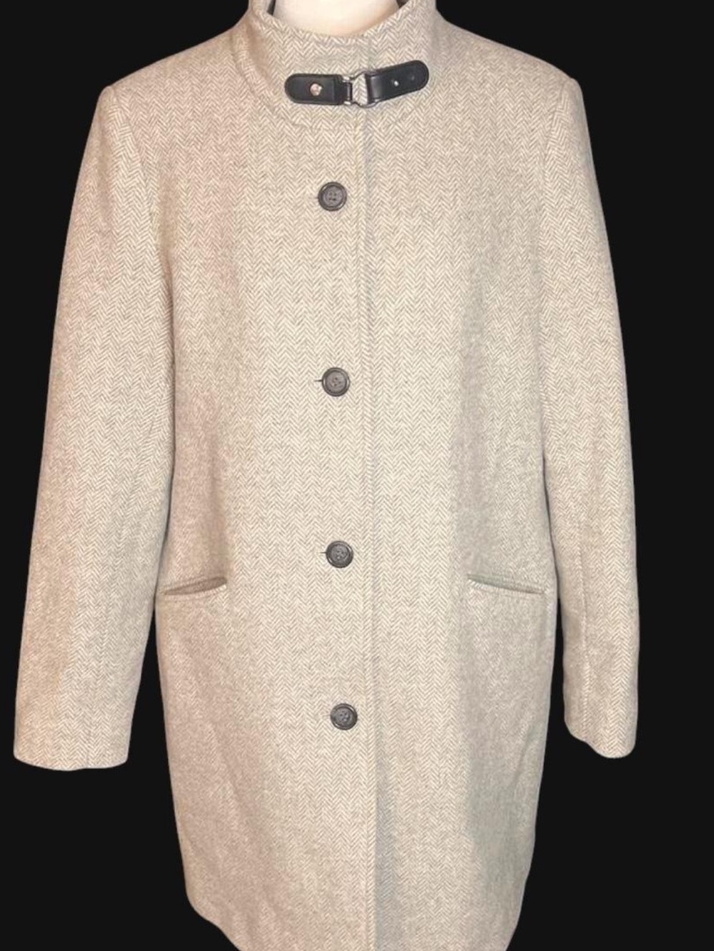 Lauren Ralph Lauren Women's gray Herringbone wool blend Coat with Stand Collar